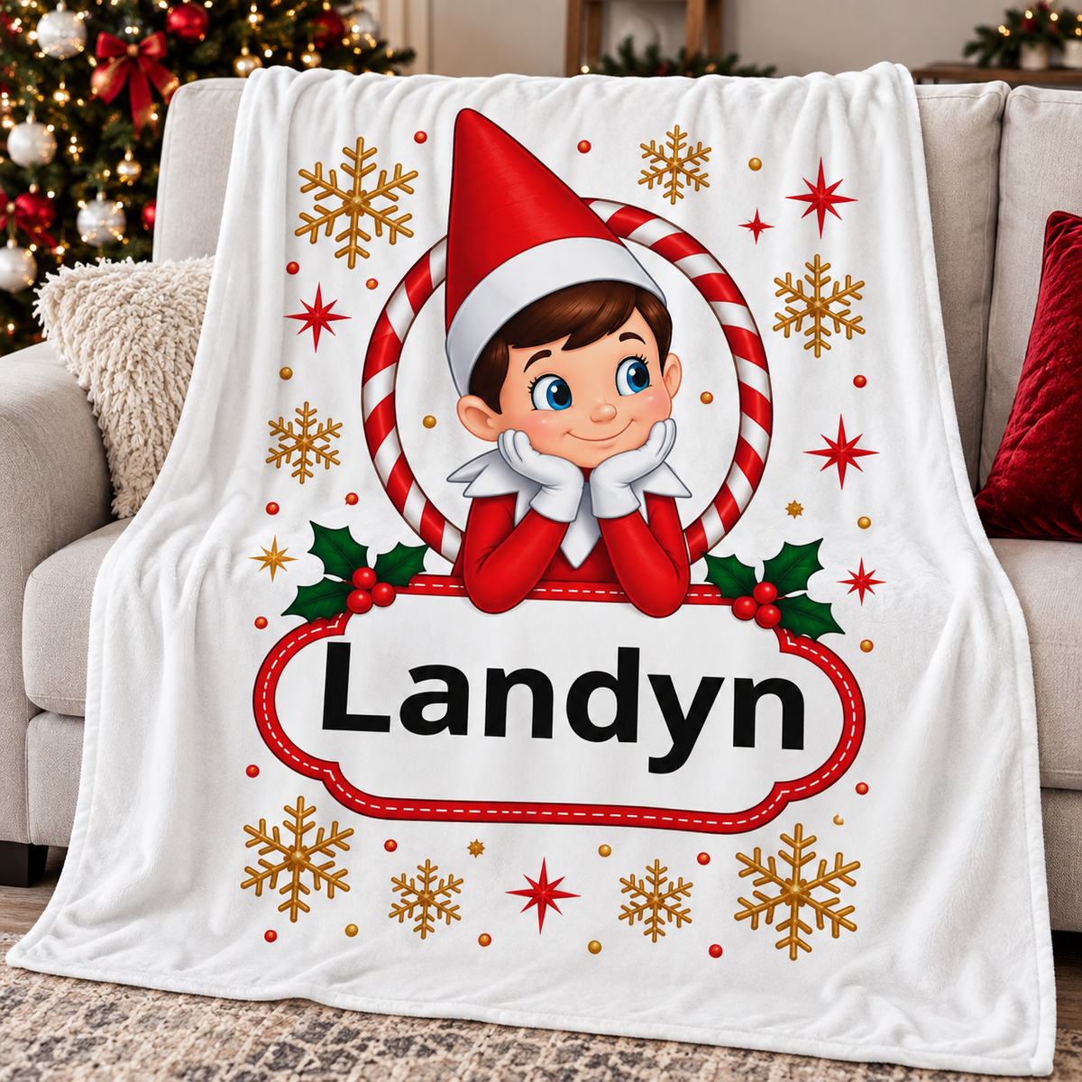 Boy elf on the shelf blanket