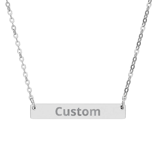 Personalized Horizontal Bar Necklace — Custom Engraved Name Pendant
